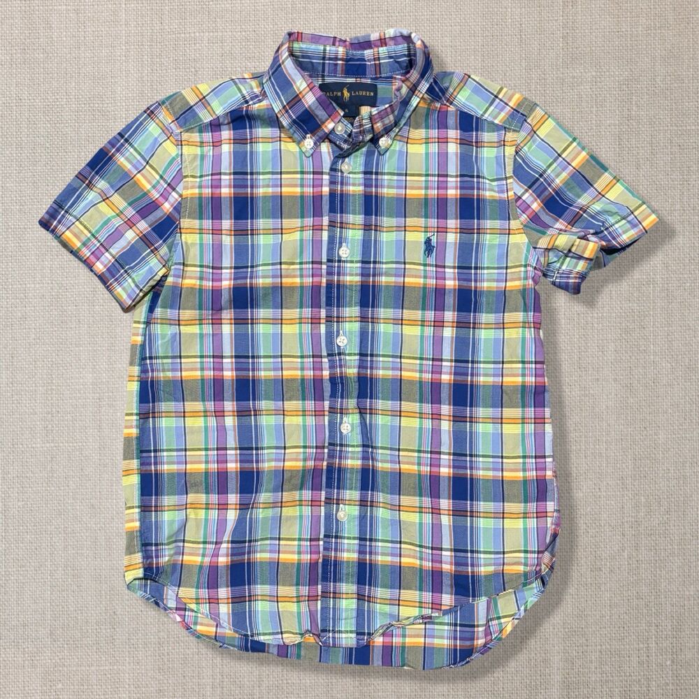 Ralph Lauren Boys Size 6 Madras Plaid Button Down Shirt Pony Cotton Preppy
